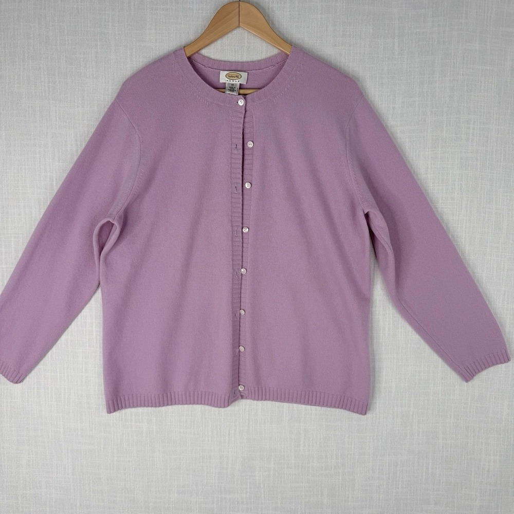 Vintage Talbots 100% Cashmere Knit Cardigan Sweater Soft Lilac Pink Size 1X